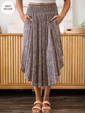 SozyHigh-Low Midi Skirt in cocoa combo